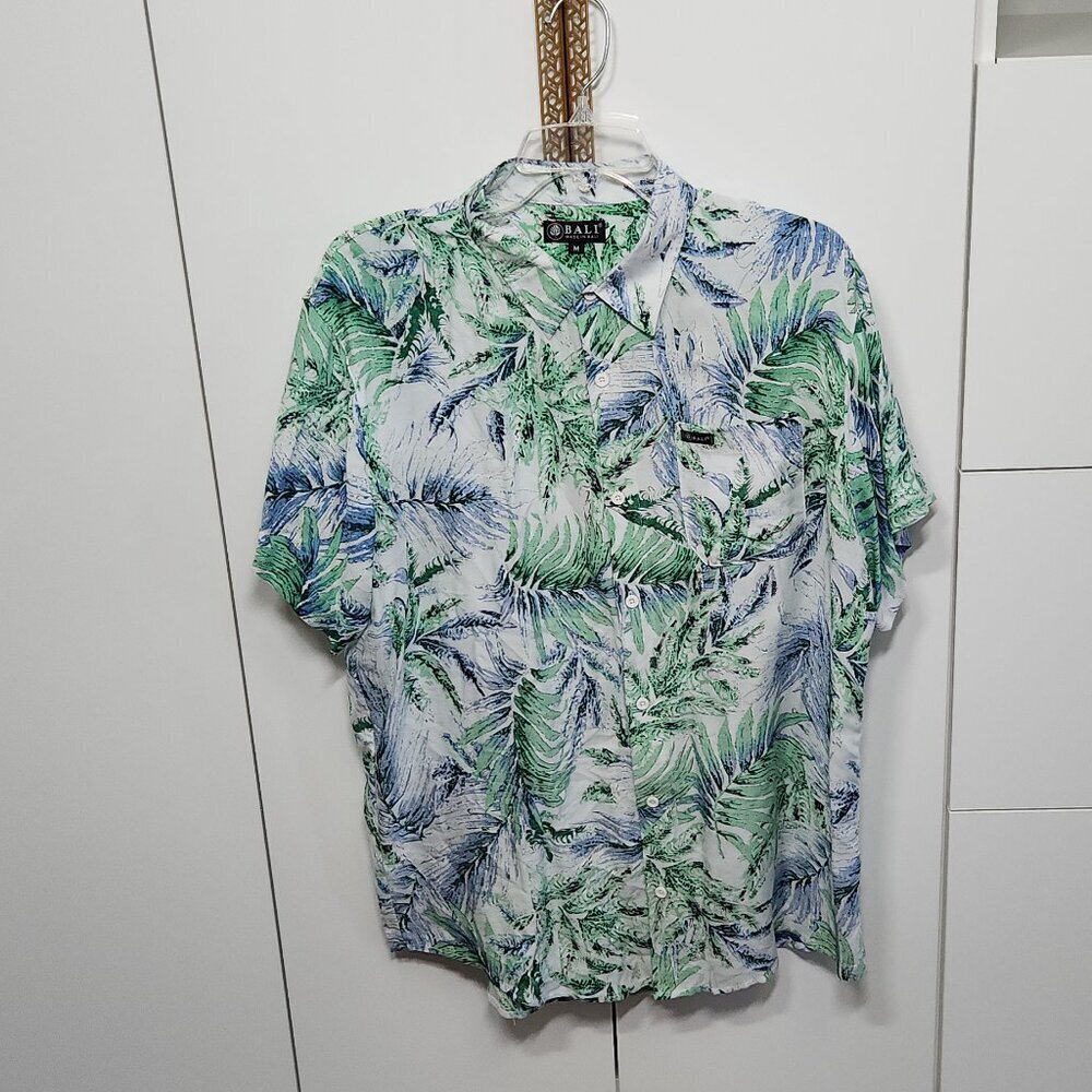 Bali Men's Casual Button-up Shirt Leaf Print Size M